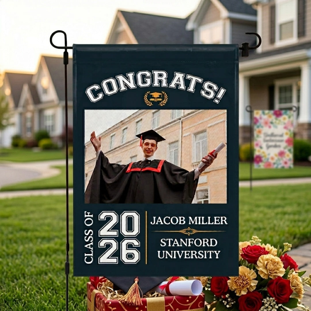 Congrats Class Of [Year] - Personalized Graduation Cap And Diploma Garden Flag