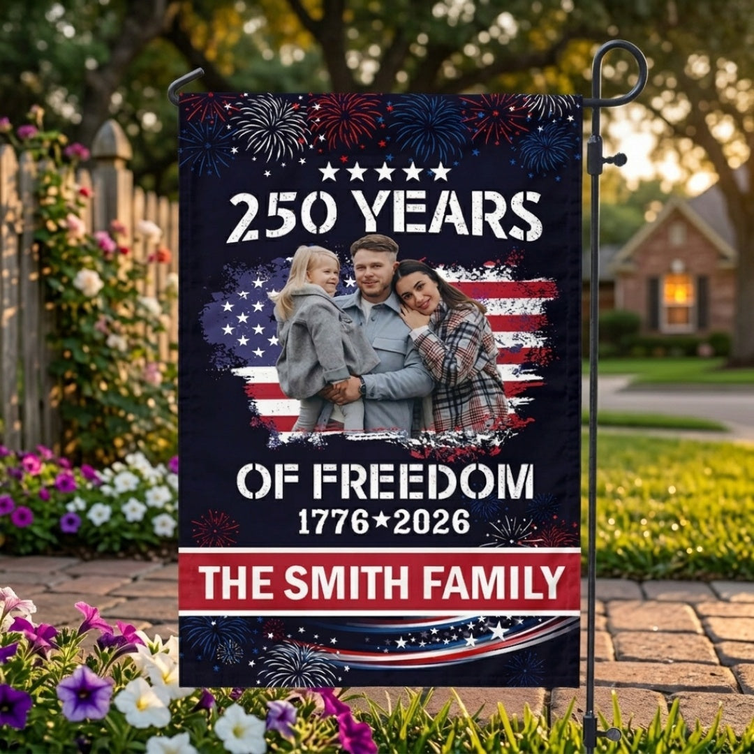 Personalized Family Photo Garden Flag - Celebrate 250 Years of America