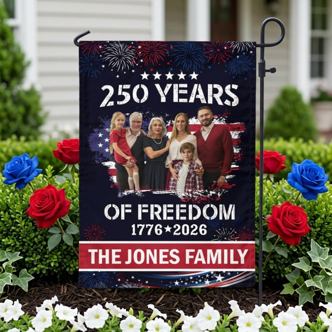 Personalized Family Photo Garden Flag - Celebrate 250 Years of America