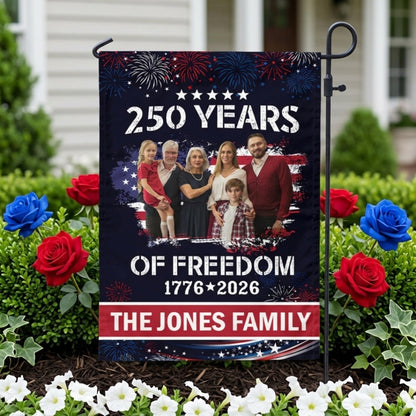 Personalized Family Photo Garden Flag - Celebrate 250 Years of America