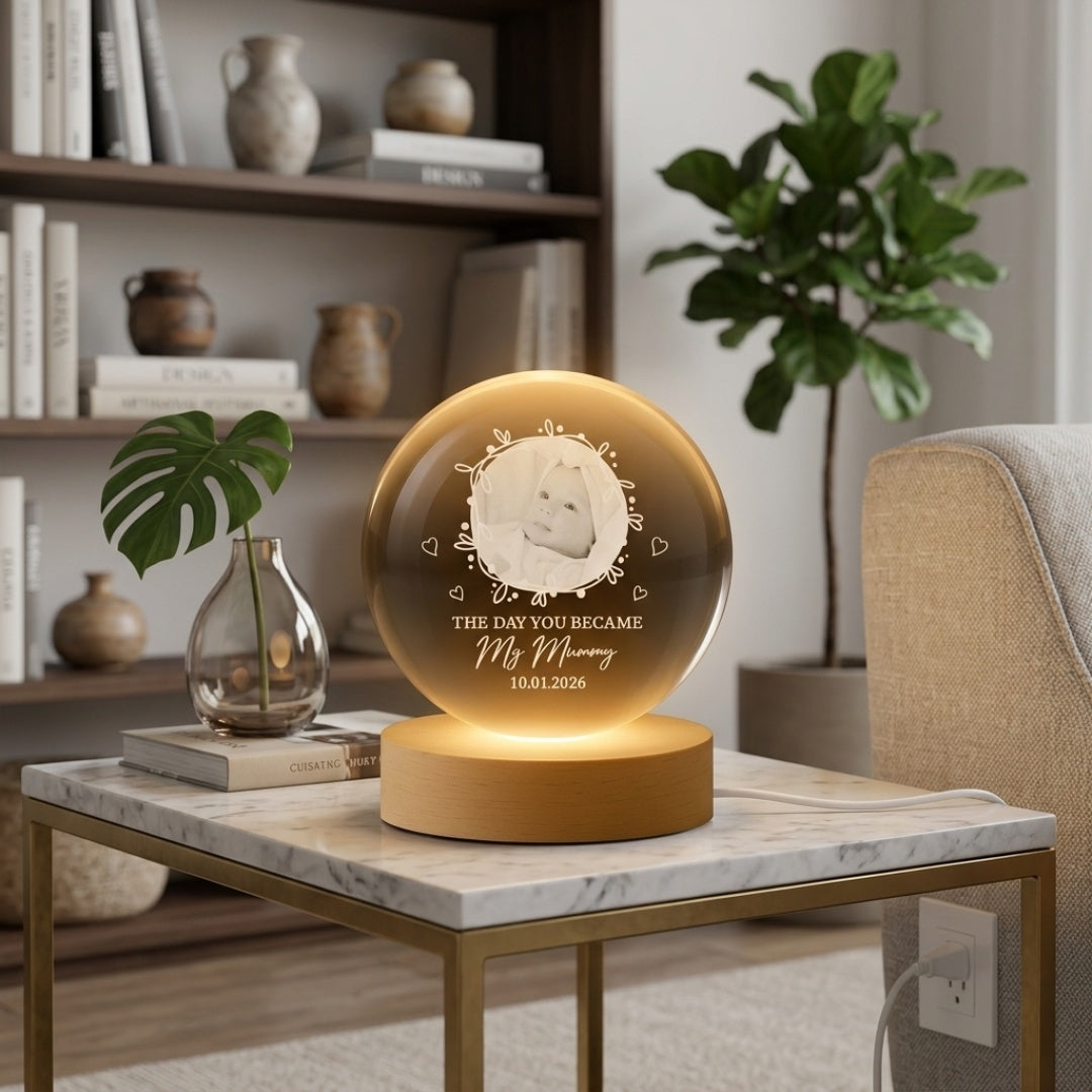 The Day You Became My Mummy/Daddy - Personalised Custom Photo Crystal Ball Lamp