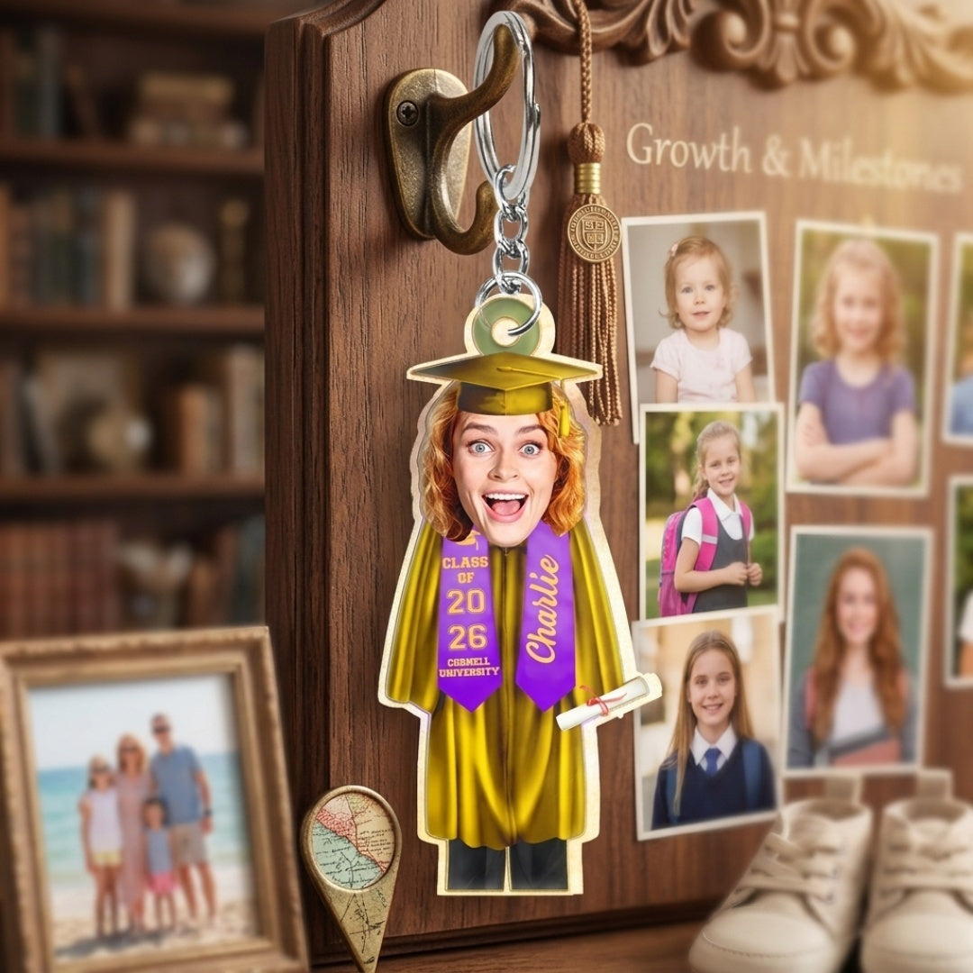 Custom Photo Cap Gown & Stole - Personalized Graduation Acrylic Keychain
