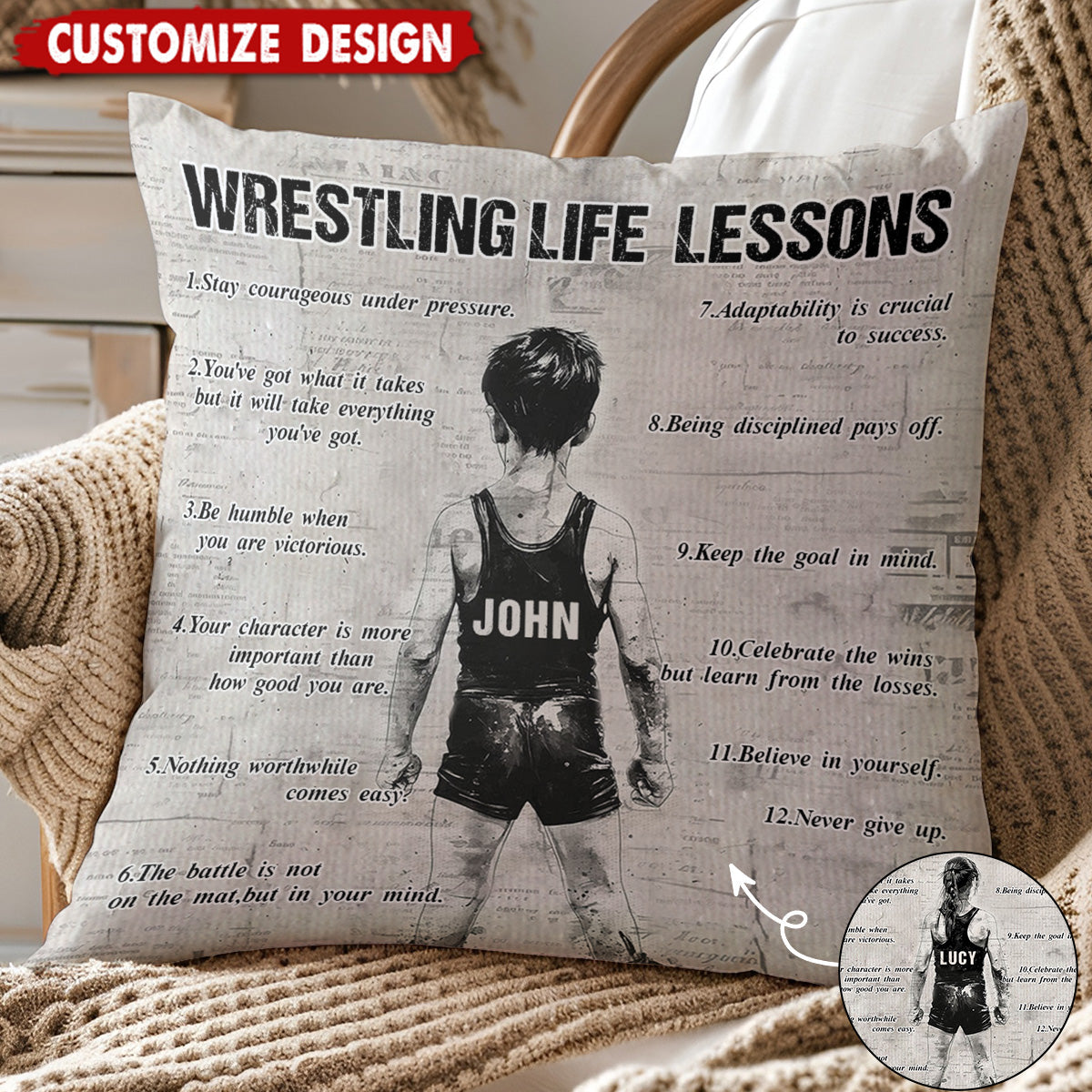 “Wrestling Life Lessons” Personalized Pillow - Custom Gift for Wrestlers & Teammates