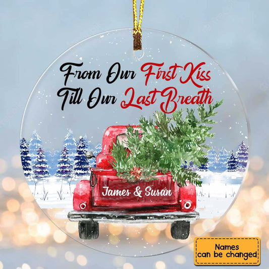 From First Kiss to Forever - Personalized Couple Red Truck Heart Ornament
