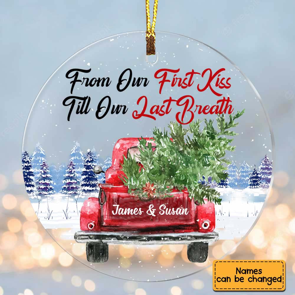 From First Kiss to Forever - Personalized Couple Red Truck Heart Ornament