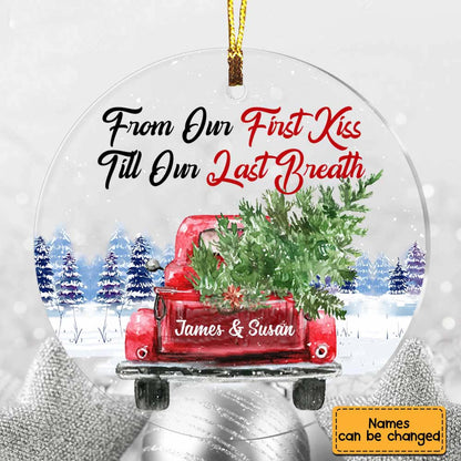 From First Kiss to Forever - Personalized Couple Red Truck Heart Ornament