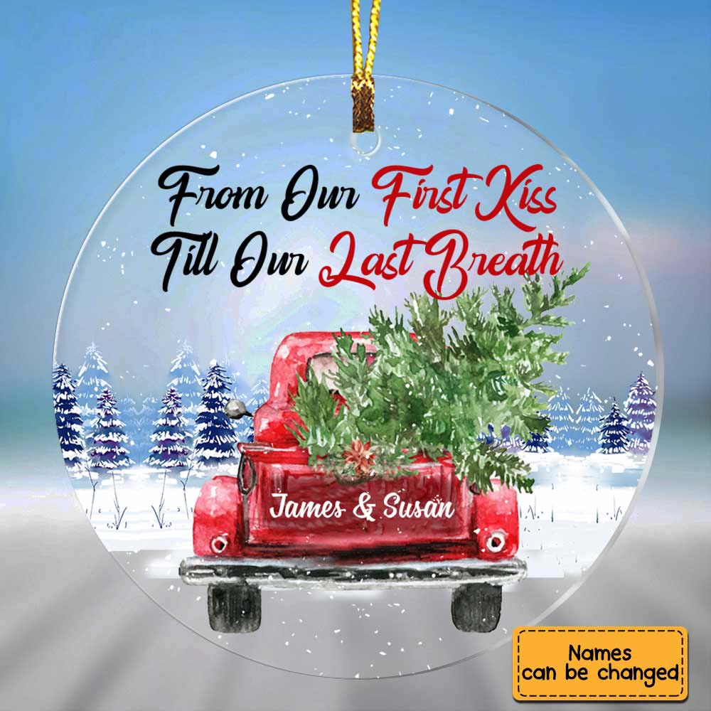 From First Kiss to Forever - Personalized Couple Red Truck Heart Ornament