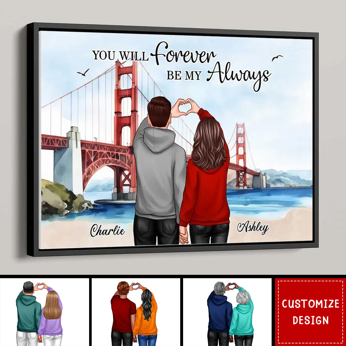 Personalized Couple Bridge Landscape Poster / Canvas - Custom Valentine’s Day or Anniversary Gift