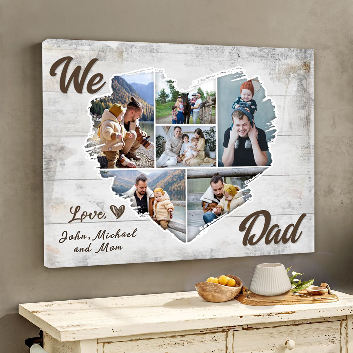 We Love Dad - Custom Heart Photo Collage Canvas / Poster