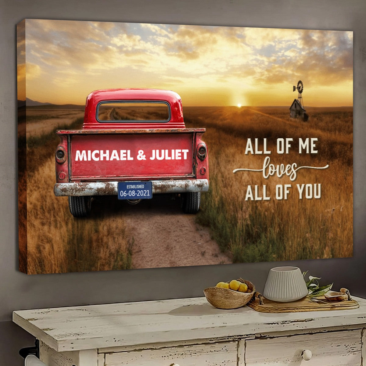 Personalized Rustic Canvas: 'All of Me Loves All of You' Couple Gift