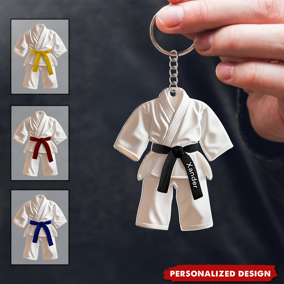 Personalized Black Belt Keychain - Gift for Martial Arts, Karate & Jiu Jitsu Lovers