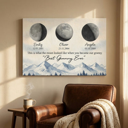 Personalised Moon Phases Canvas / Poster - Gift For Best Grandma & Grandad Ever