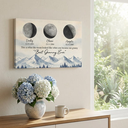 Personalised Moon Phases Canvas / Poster - Gift For Best Grandma & Grandad Ever