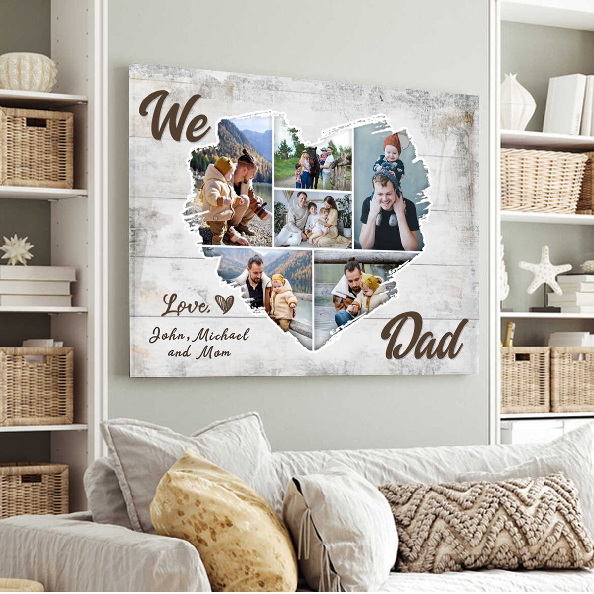 We Love Dad - Custom Heart Photo Collage Canvas / Poster