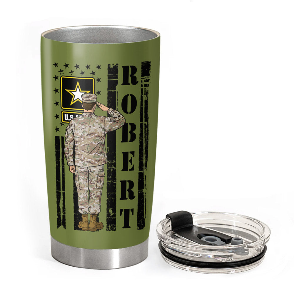 Tumbler material and size view - Personalized Army Mom Tumbler