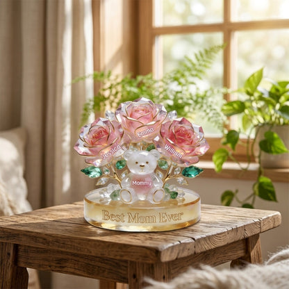 “Flower Bear” Personalized Shaped Acrylic Plaque - Custom Gift for Mom