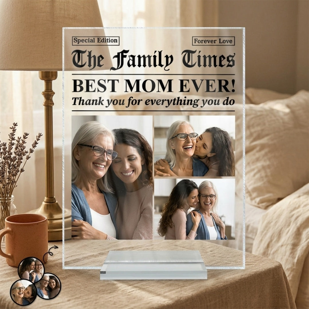 Best Mom Dad Ever Newspaper Theme - Personalized Custom Photo Acrylic Plaque