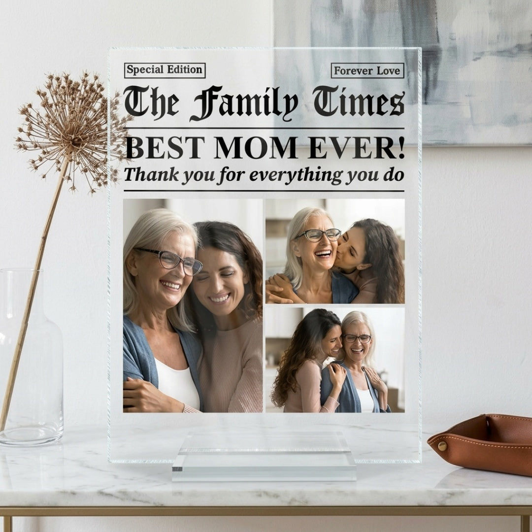 Best Mom Dad Ever Newspaper Theme - Personalized Custom Photo Acrylic Plaque