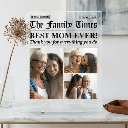 Best Mom Dad Ever Newspaper Theme - Personalized Custom Photo Acrylic Plaque