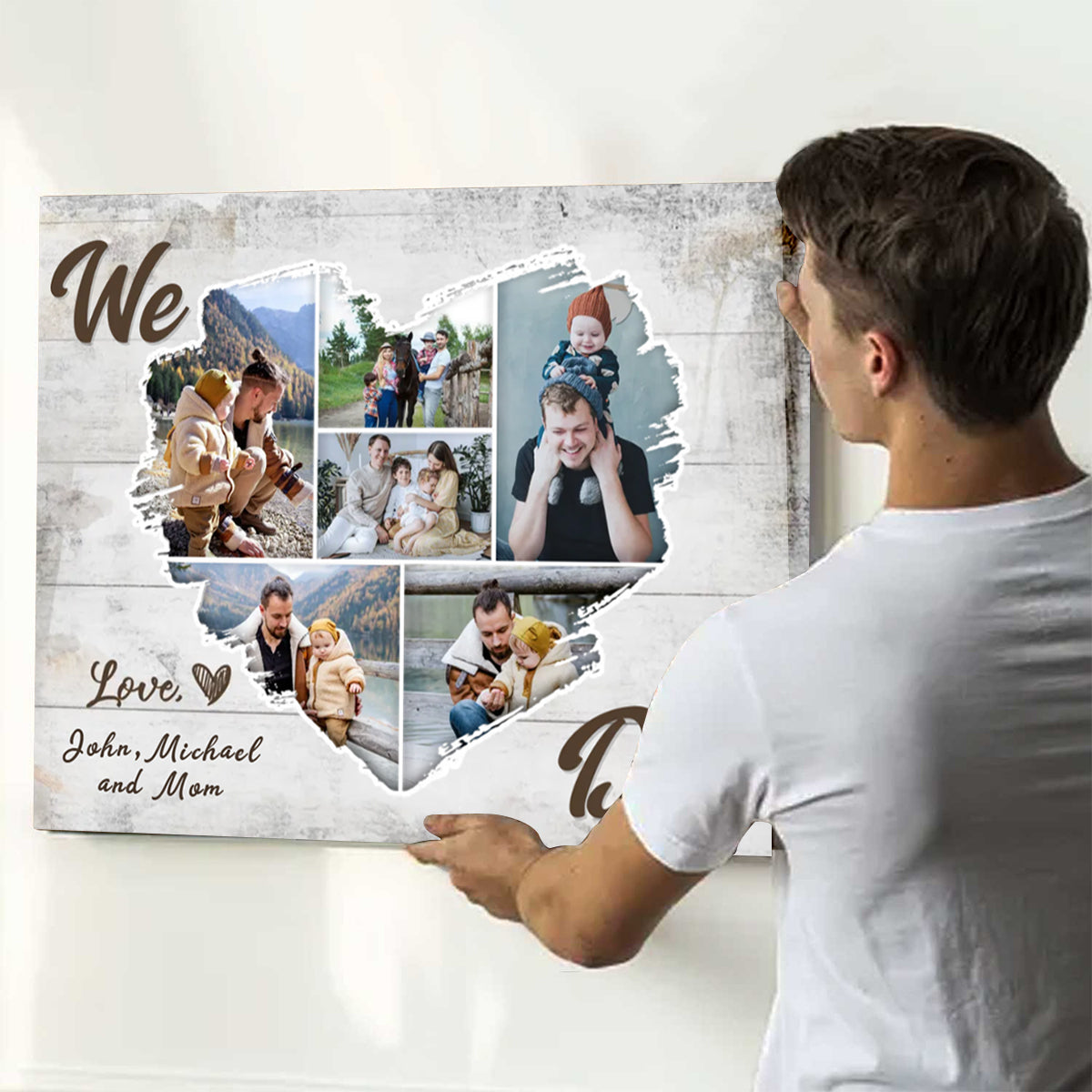 We Love Dad - Custom Heart Photo Collage Canvas / Poster