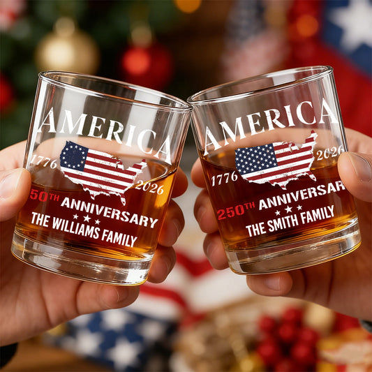 America 250th Anniversary - Personalized Family Name Whiskey Glass