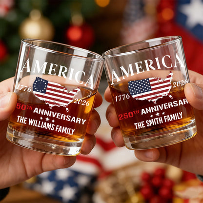 America 250th Anniversary - Personalized Family Name Whiskey Glass