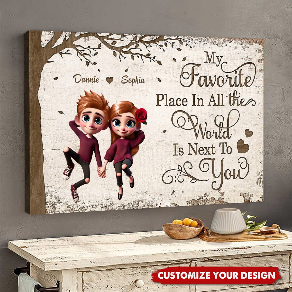 Personalized Customized Rose Couple Poster / Canvas -  Custom Valentine's Day Gift For Her For Him