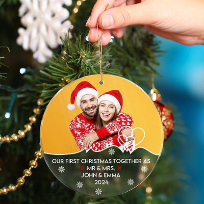 Custom Photo Our First Christmas Together - Christmas Gift For Couples, Spouse, Lover, Husband, Wife, Boyfriend, Girlfriend - Personalized Circle Acrylic Ornament