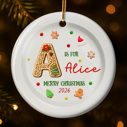 Merry Christmas Gingerbread Letter Personalized Ceramic Ornament - Custom Gift for Family and Friends
