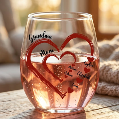 Personalized Sweethearts Stemless Wine Glass - Custom Gift For Mom & Grandma