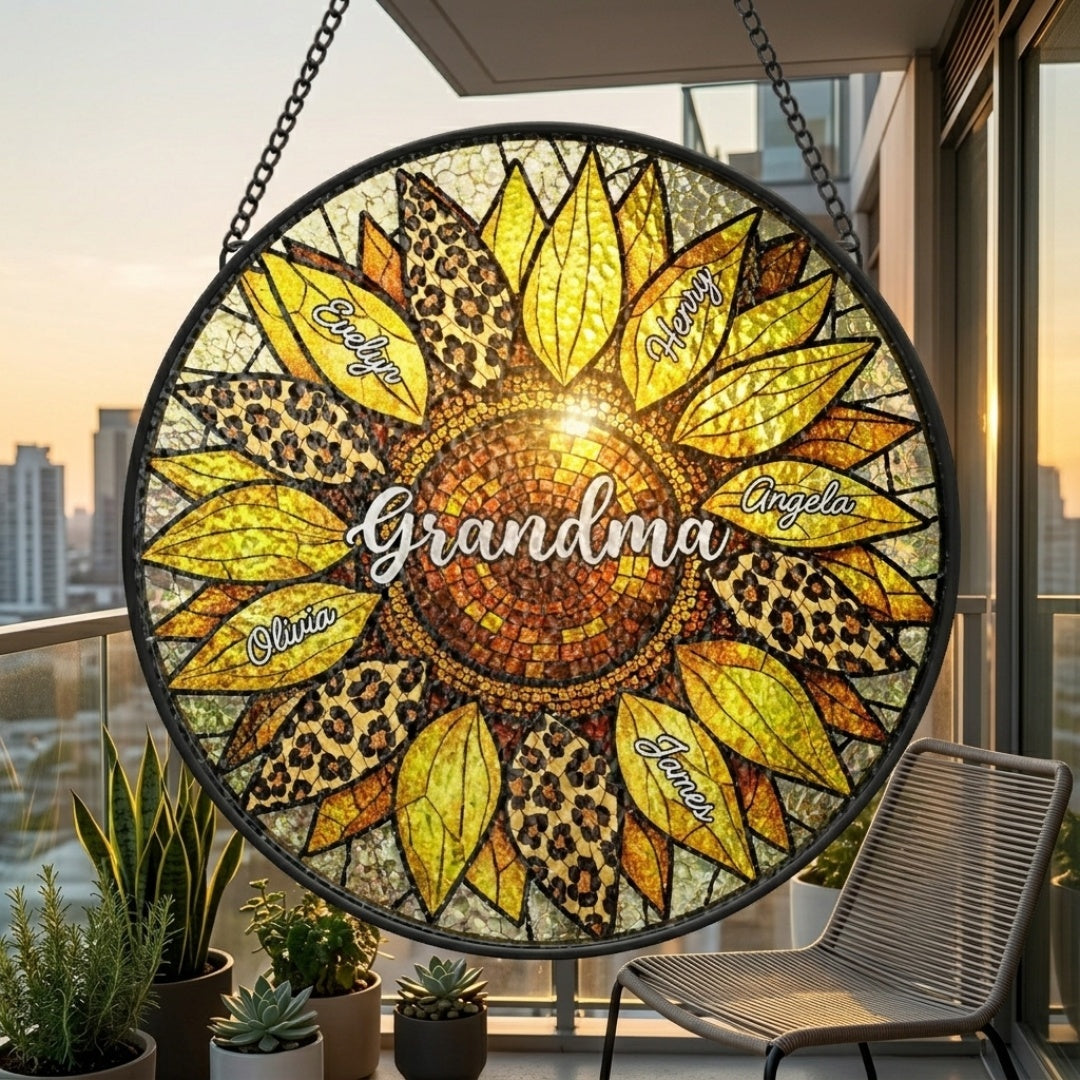 Personalized Sunflower Stained Glass Suncatcher - Custom Gifts for Mom & Grandma