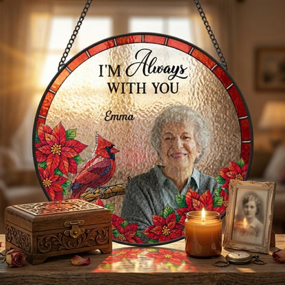 Stained Glass Cardinal Suncatcher - Personalized Photo Memorial Gift for Loss of Mom or Dad