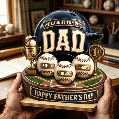 Plaque material and size view - Personalized Baseball Dad Wooden Plaque