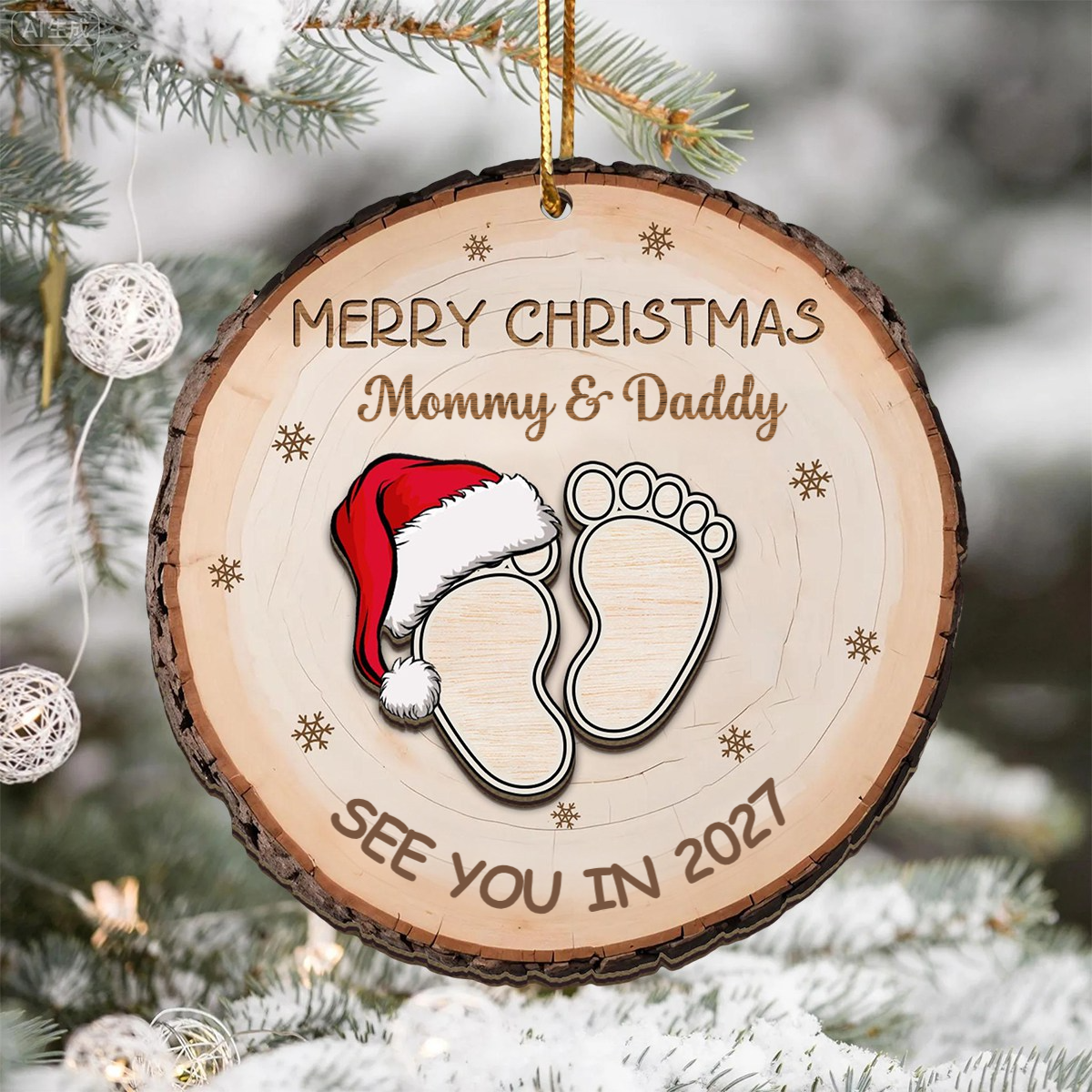 See You In 2027 Baby Expecting Personalized Wooden Ornament - Custom Keepsake Gift