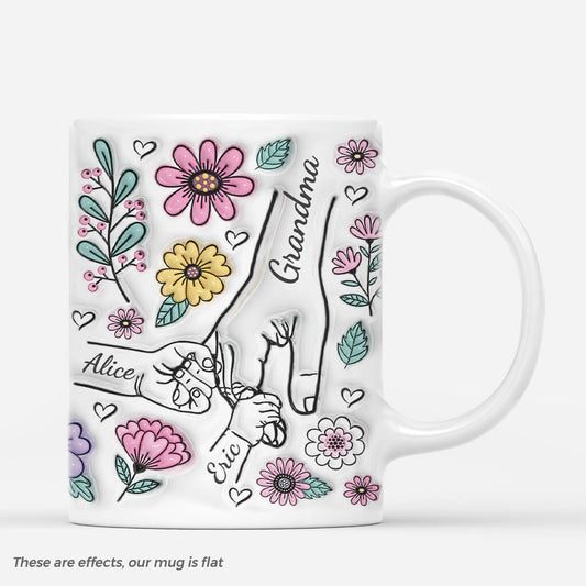 Mummy and Kids Holding Hands - Personalised FLowers Mug