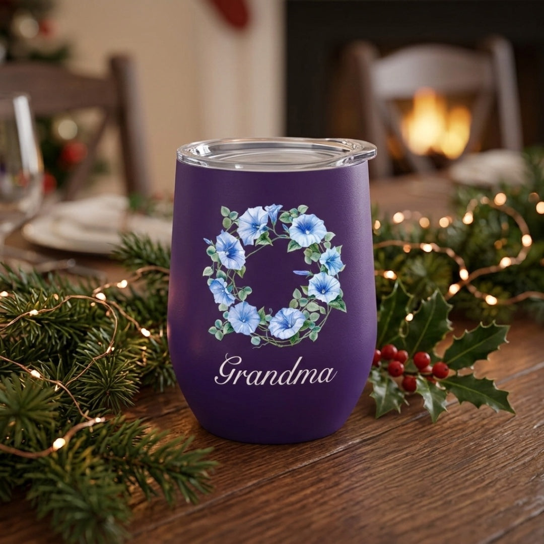 Personalized Birth Flower Wine Tumbler - Custom Name Gift for Her, Wife, Daughter