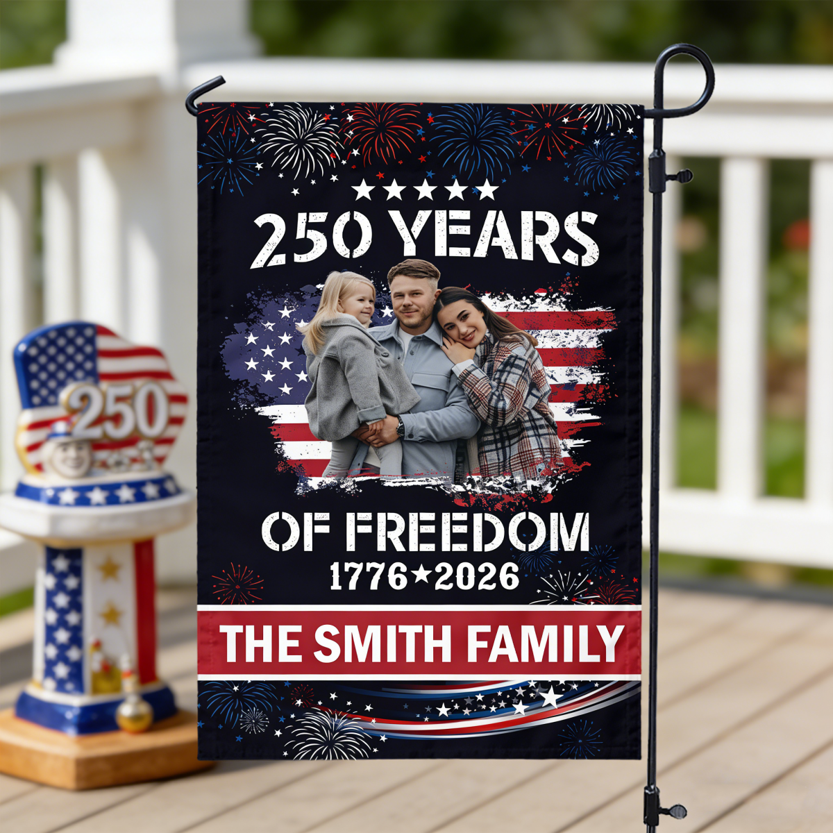 Personalized Family Photo Garden Flag - Celebrate 250 Years of America