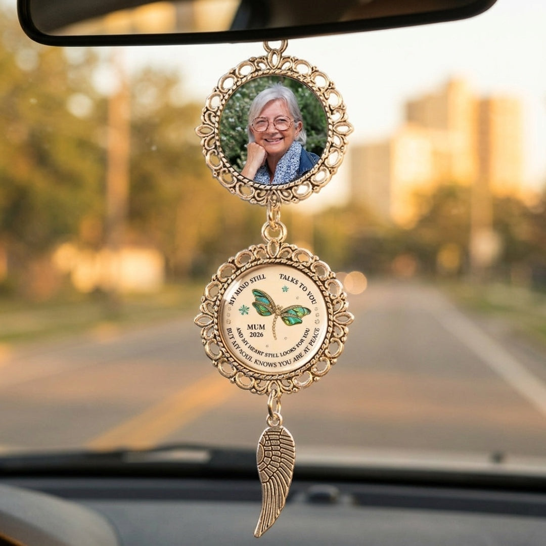 Personalised Memorial Photo Car Ornament - Sympathy Gift for Loss of Mum or Dad