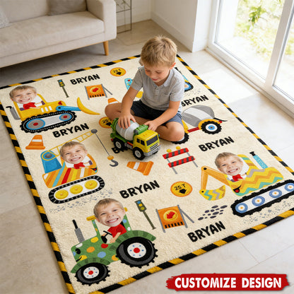 Construction Machines - Personalized Custom Kids Photo Blanket