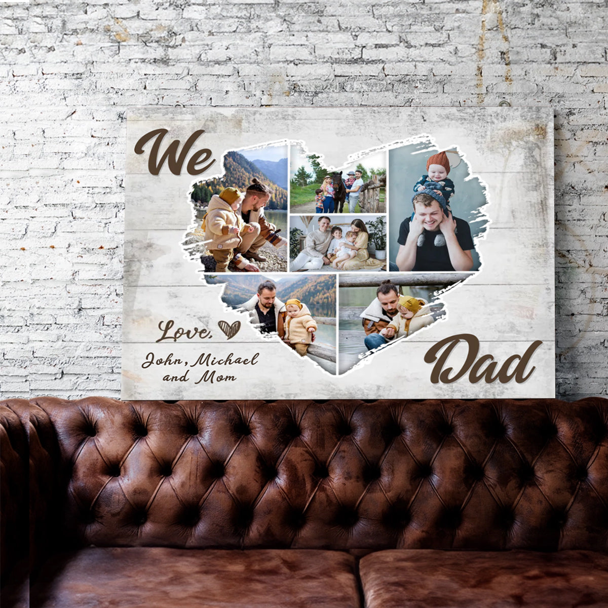 We Love Dad - Custom Heart Photo Collage Canvas / Poster