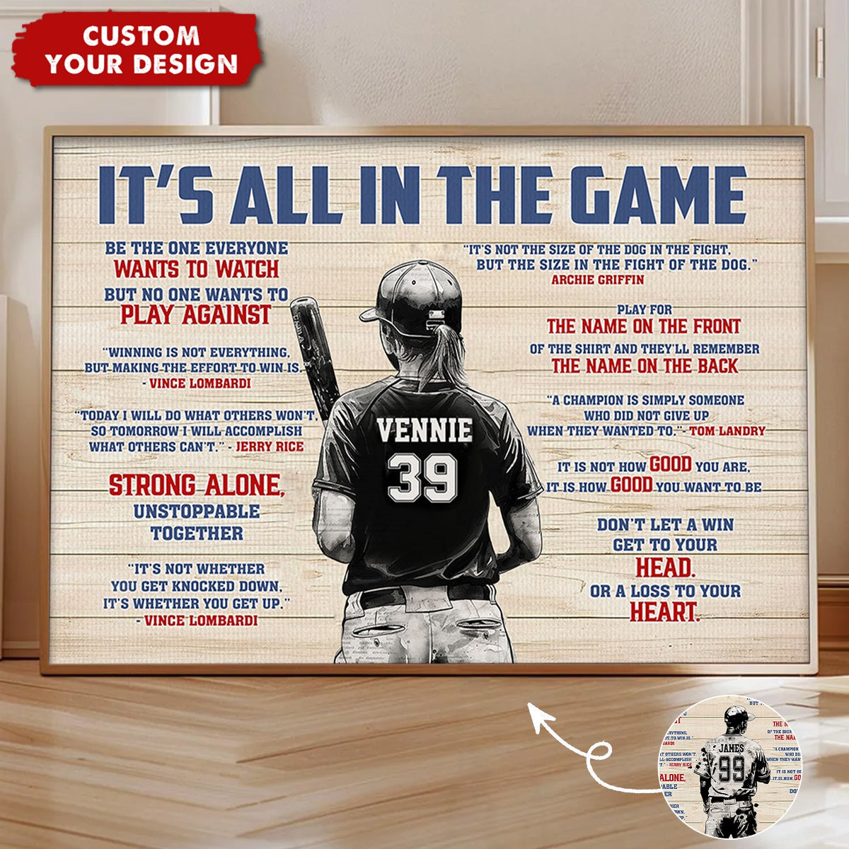 “It’s All In The Game” Personalized Baseball Poster / Canvas - Custom Boy & Girl Player Gift