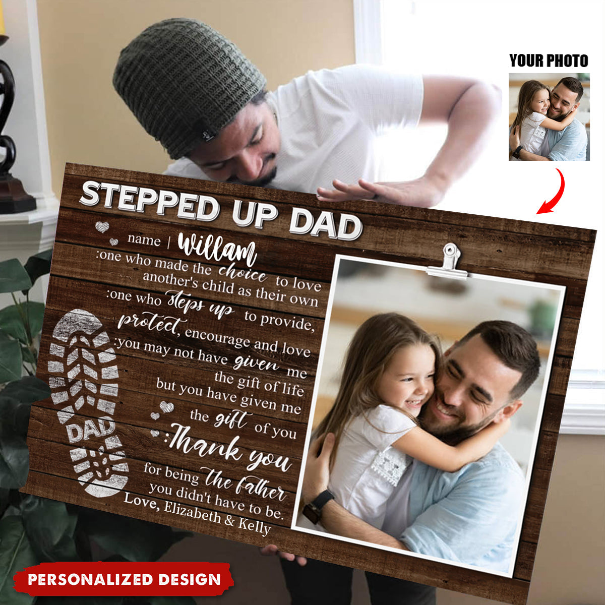 Personalized Stepped Up Dad Photo Canvas / Poster - Custom Father’s Day Gift