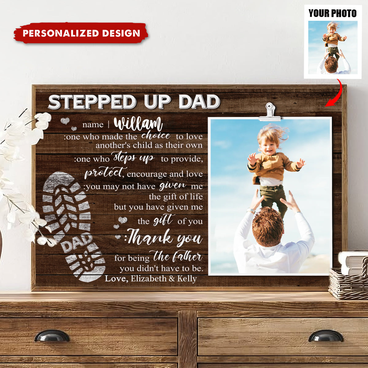 Personalized Stepped Up Dad Photo Canvas / Poster - Custom Father’s Day Gift