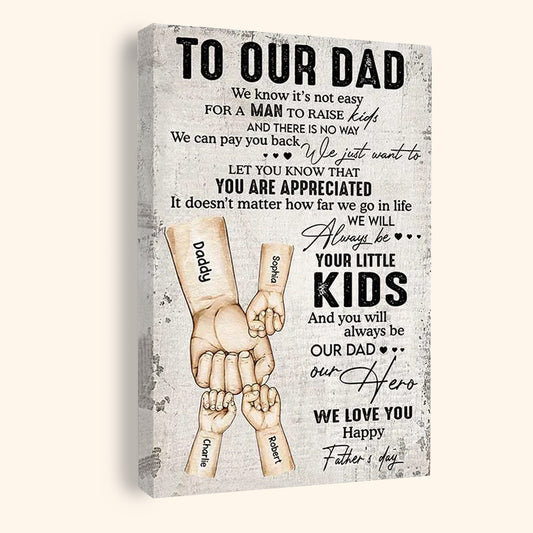 Personalized Dad Canvas: 'Always Your Little Kids, Our Hero' Fist Bump Art