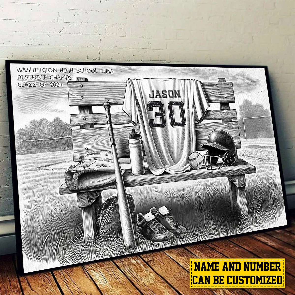 Custom Baseball Team Canvas Art for Son/Grandson with personalized design details for meaningful gifting