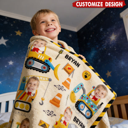 Construction Machines - Personalized Custom Kids Photo Blanket
