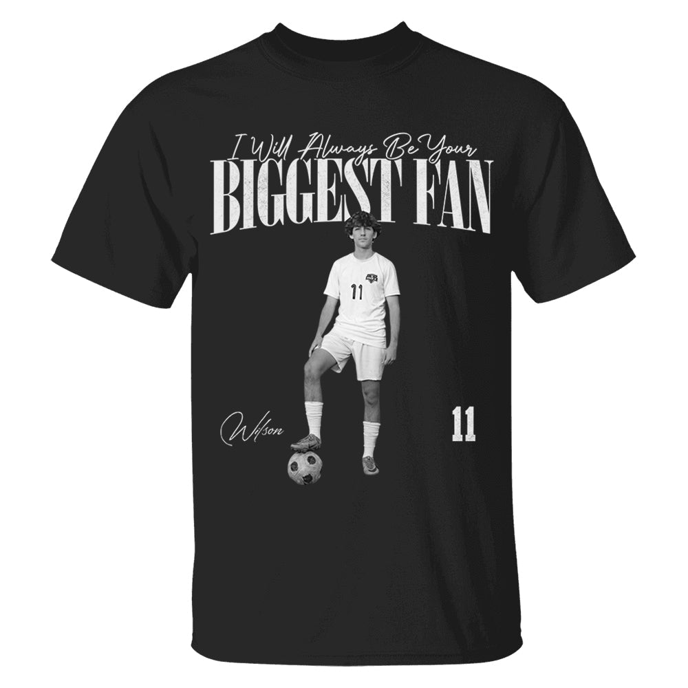 Custom soccer player shirt featuring retro bootleg design and photo for dedicated sports fans