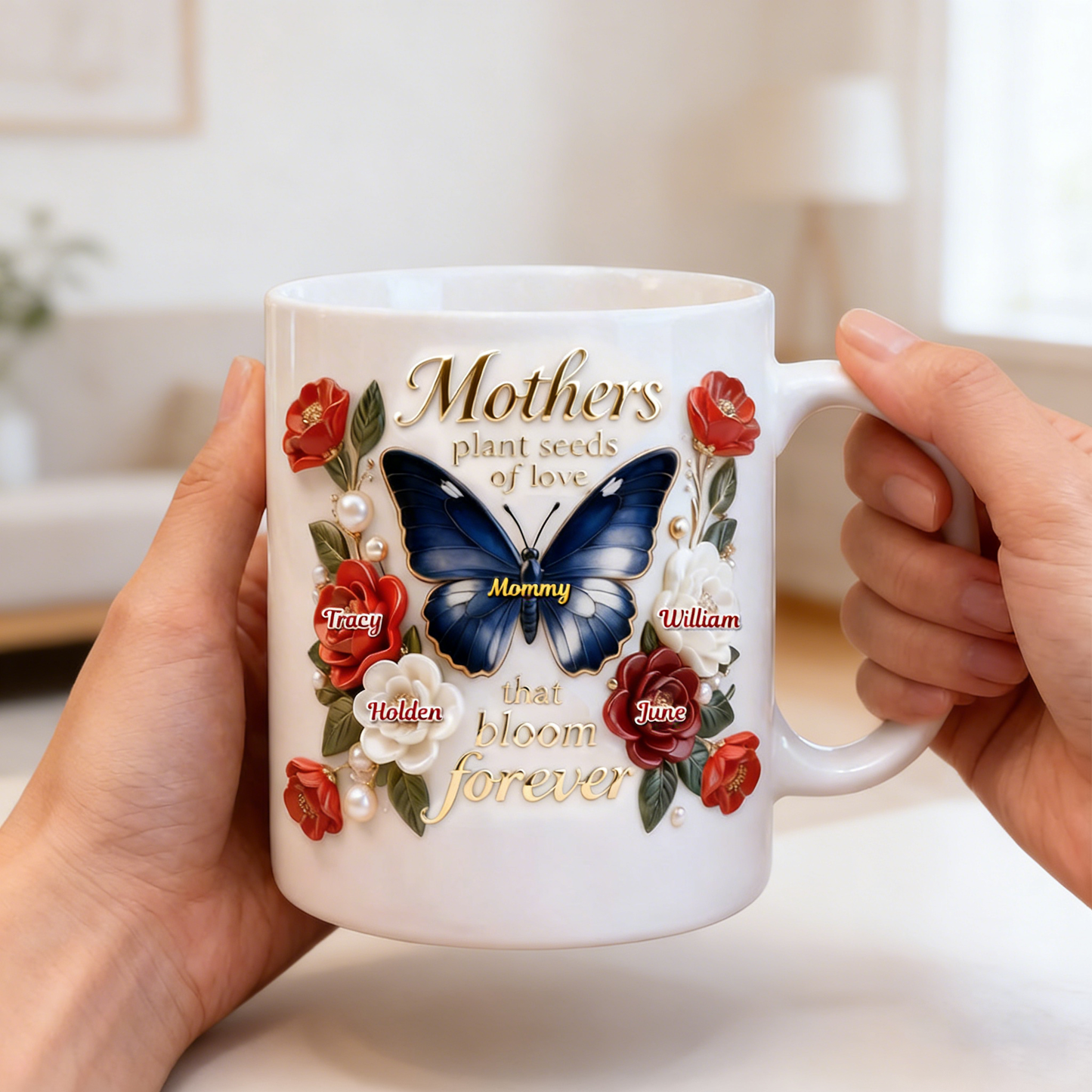 “Mom And Kids” Personalized Floral Butterfly Mug - Custom Name Gift