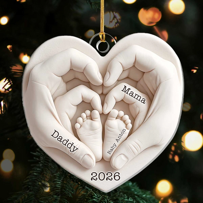 Heart Of Love Personalized Baby First Christmas Acrylic Ornament - Family Keepsake for New Parents
