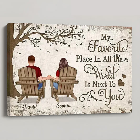 Personalized Back View Couple Sitting Under Tree Poster / Canvas - Custom Anniversary Gift For Your Loved Ones